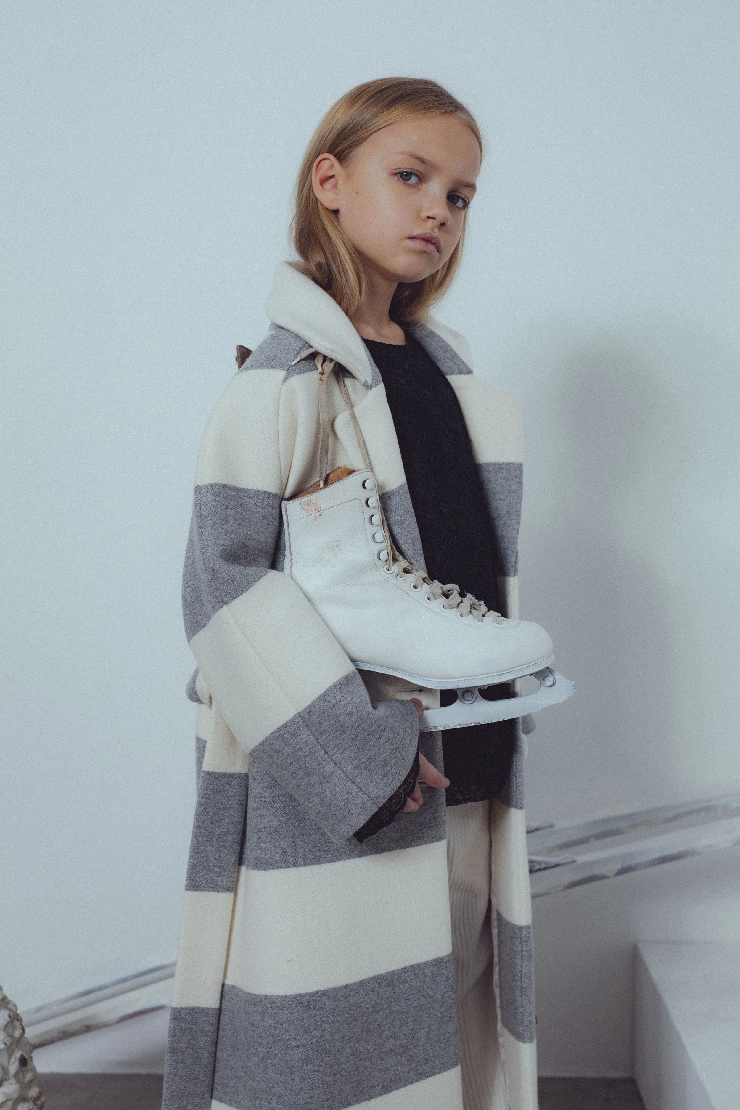 UNLABEL FW23 Friendly Coat in Milk and Grey Stripes