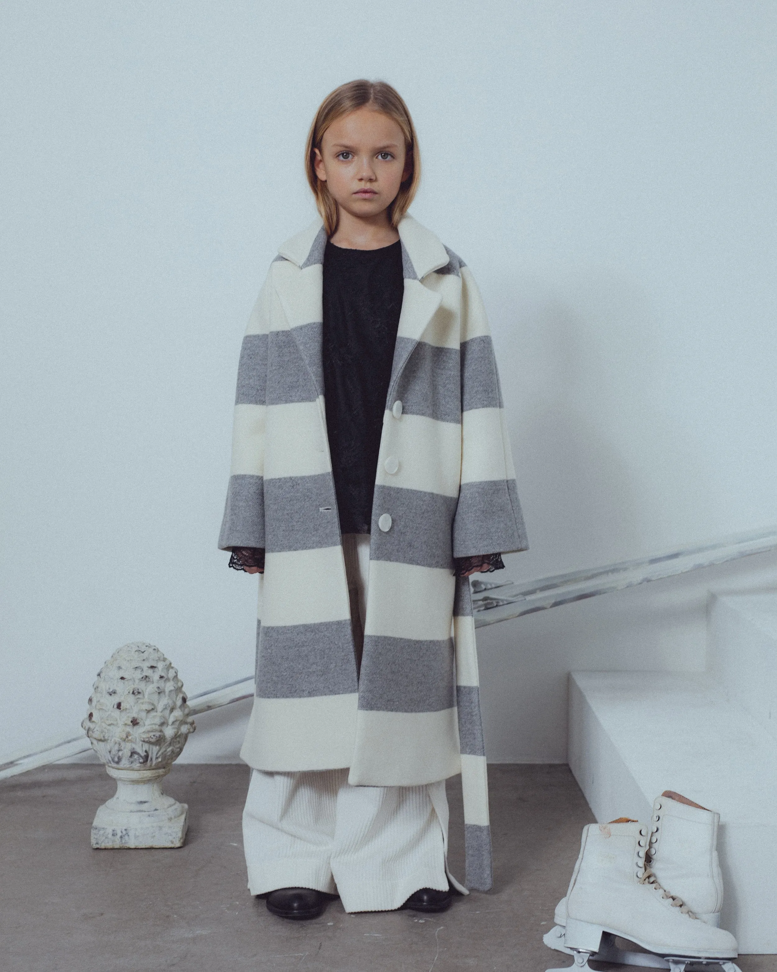 UNLABEL FW23 Friendly Coat in Milk and Grey Stripes