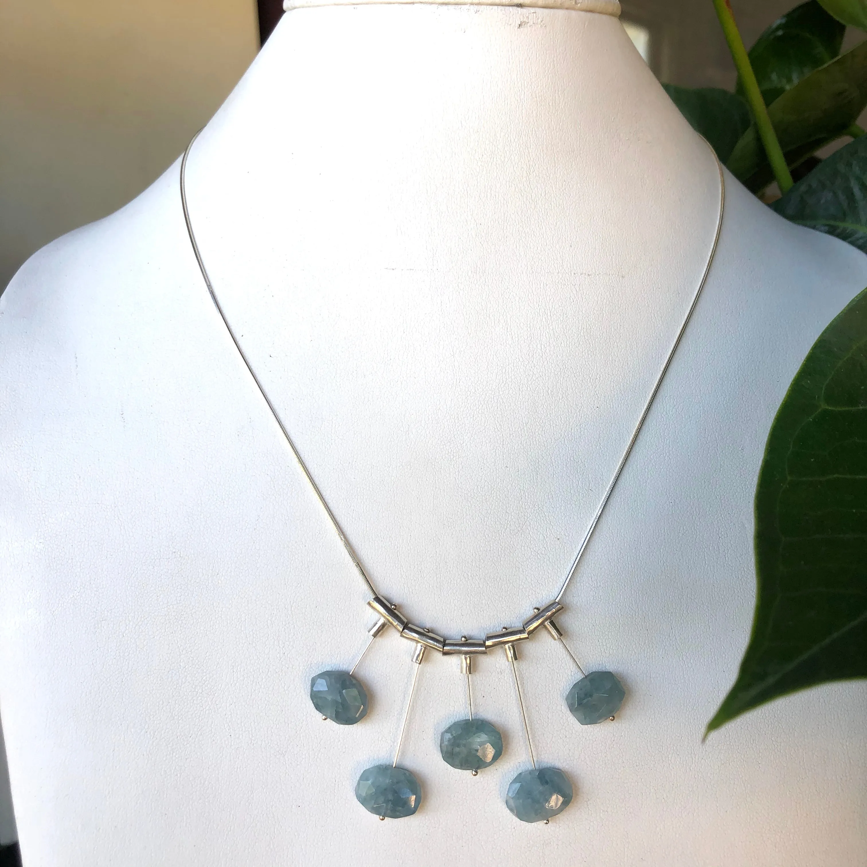 Up Down Necklace in aquamarines