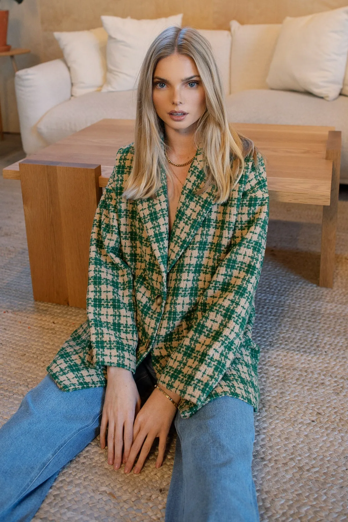 Whitney Green Plaid Tweed Blazer - Final Sale