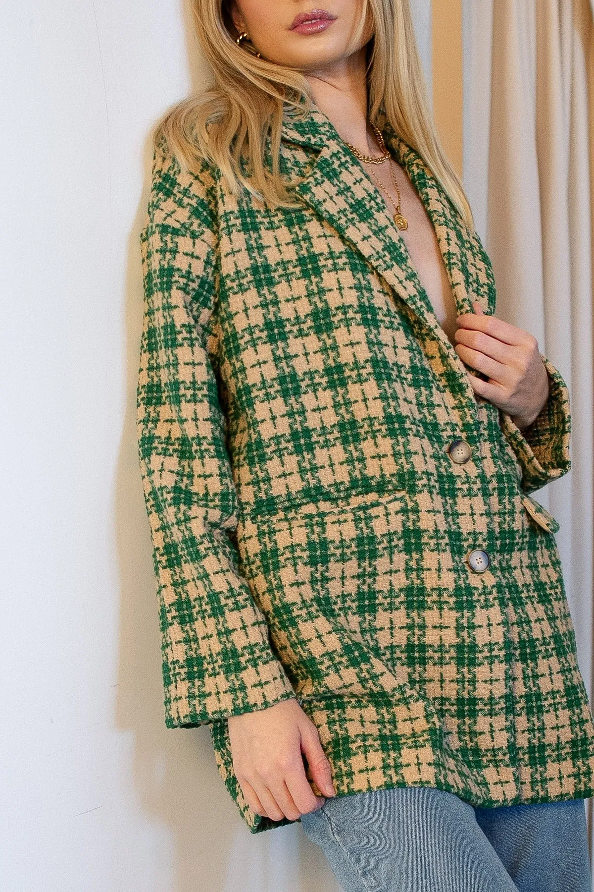 Whitney Green Plaid Tweed Blazer - Final Sale