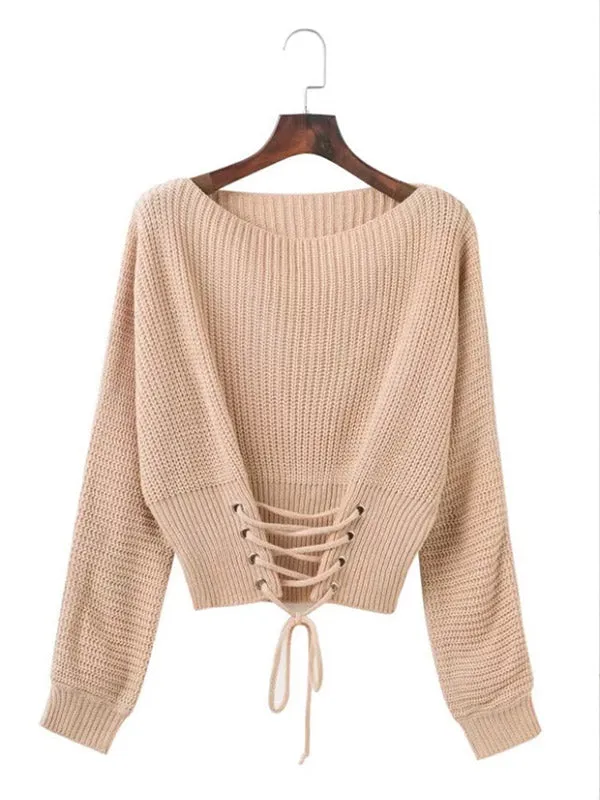 Women's Lace Up Sweater Tops