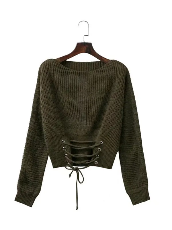 Women's Lace Up Sweater Tops