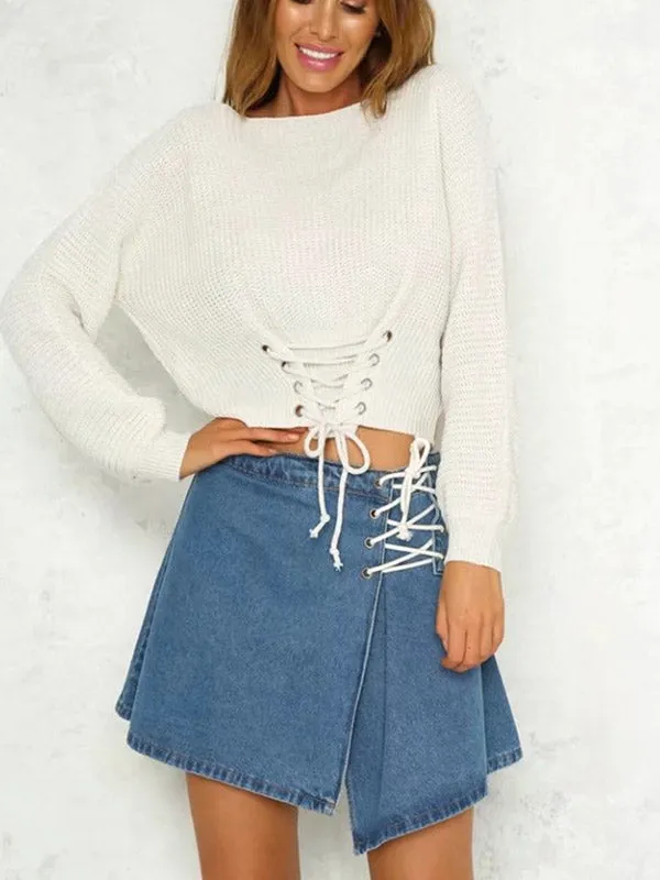 Women's Lace Up Sweater Tops