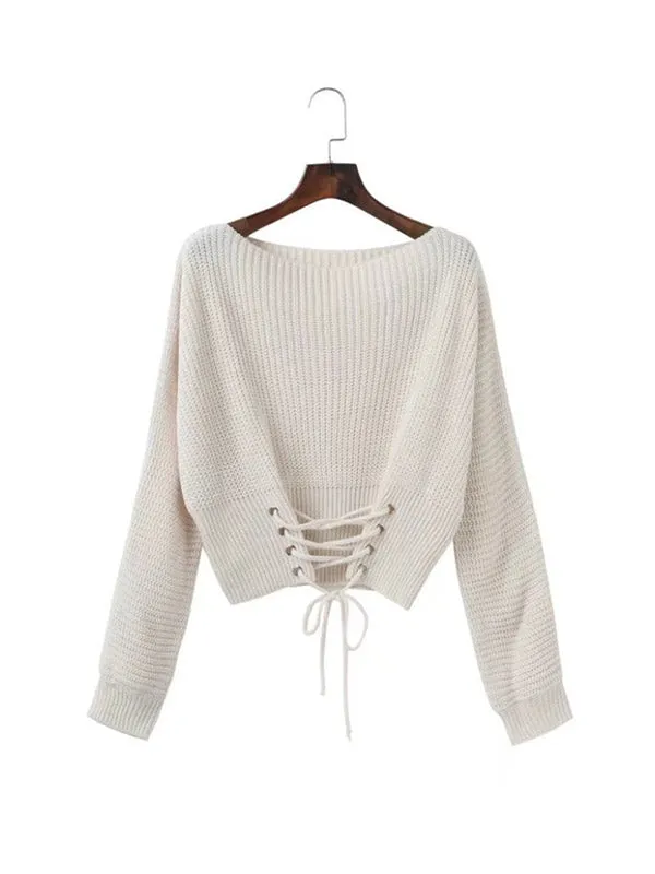 Women's Lace Up Sweater Tops