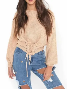 Women's Lace Up Sweater Tops