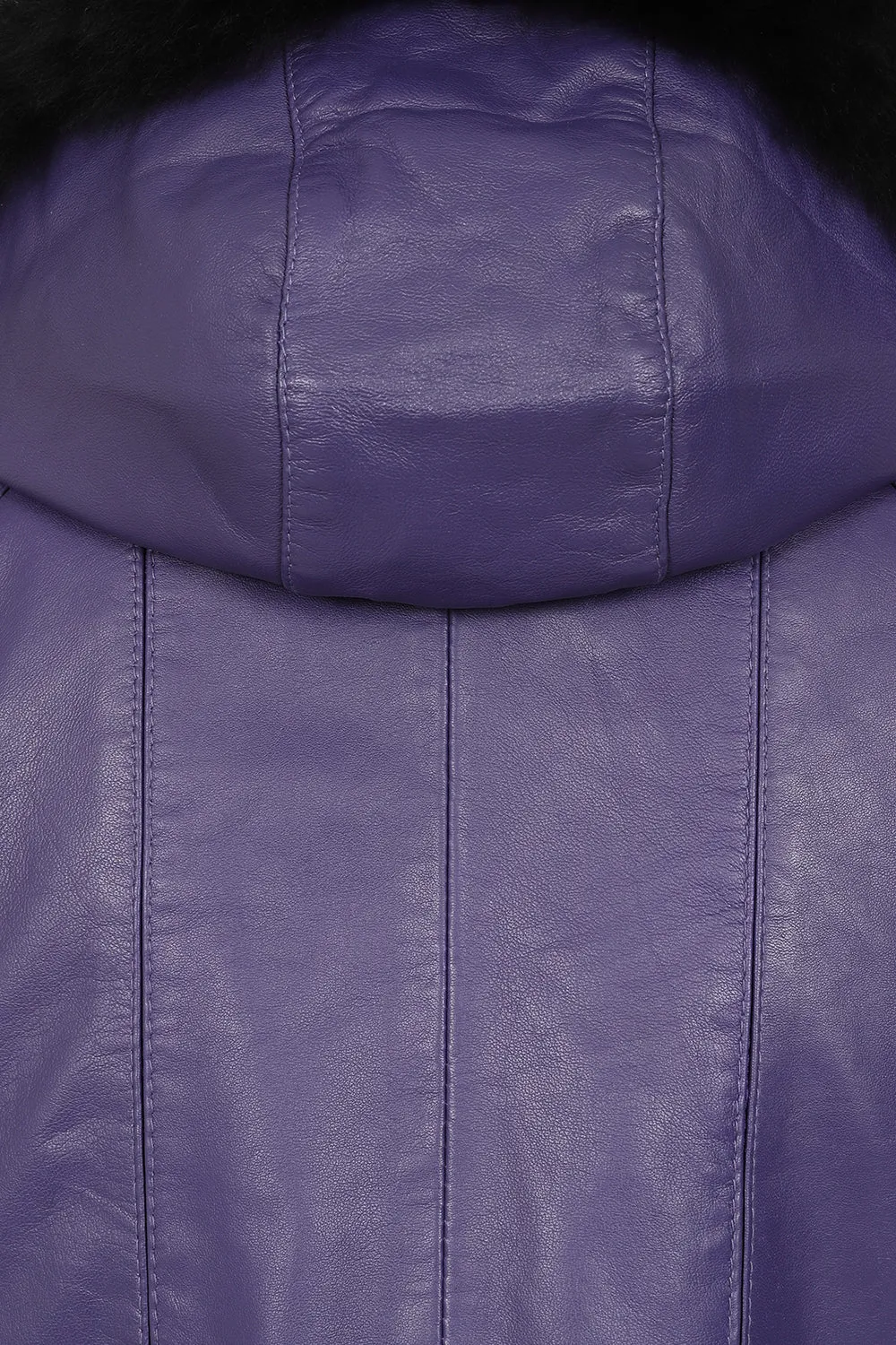 Women's Quality Purple Leather Hip Length Coat with Fur Trimmed Detachable Hood - 'CARLA'