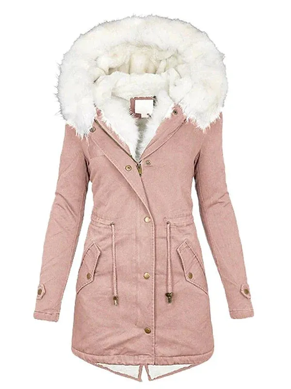 Women's Winter Coat: Windproof Fleece-Lined Parka Hoodie Jacket with Fur Collar