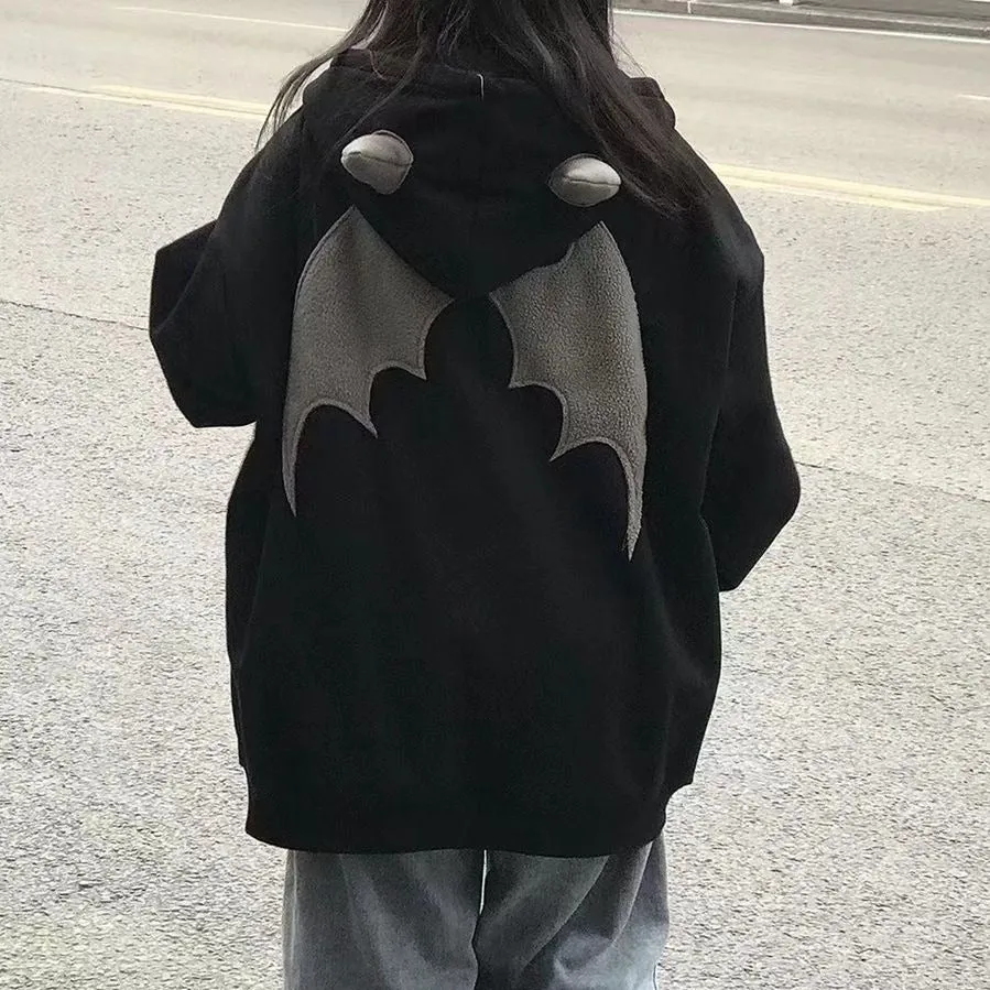 Zip-Up Hoodie With Devil Horns